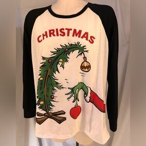 Grinch Christmas Graphic Raglan Long Sleeve Shirt Size Large